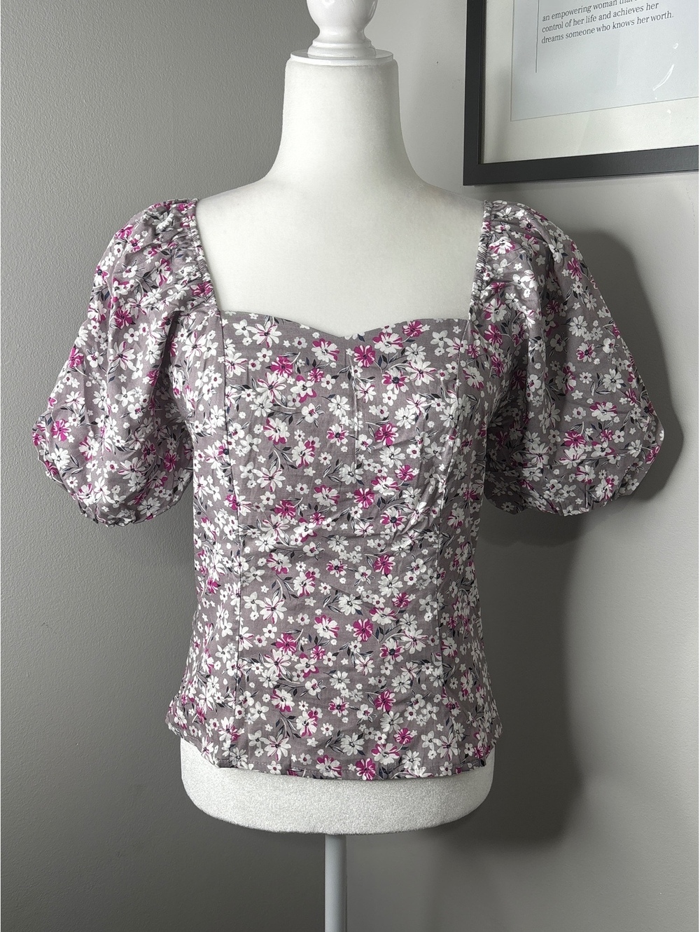 Allegra K Women's Floral Puff Sleeve Blouse Size Small